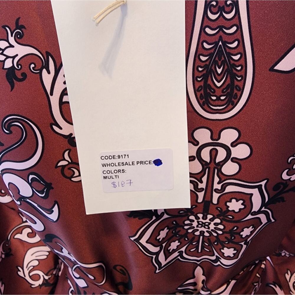 KASIA NEW SILK LIKE GEOMETRIC PEPLUM  TIE FRONT DRESS SIZE SMALL RETAIL $187.00 - Picture 8 of 9